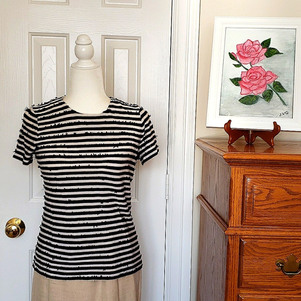 Talbots Ribbon & Sequins Striped Knit Top